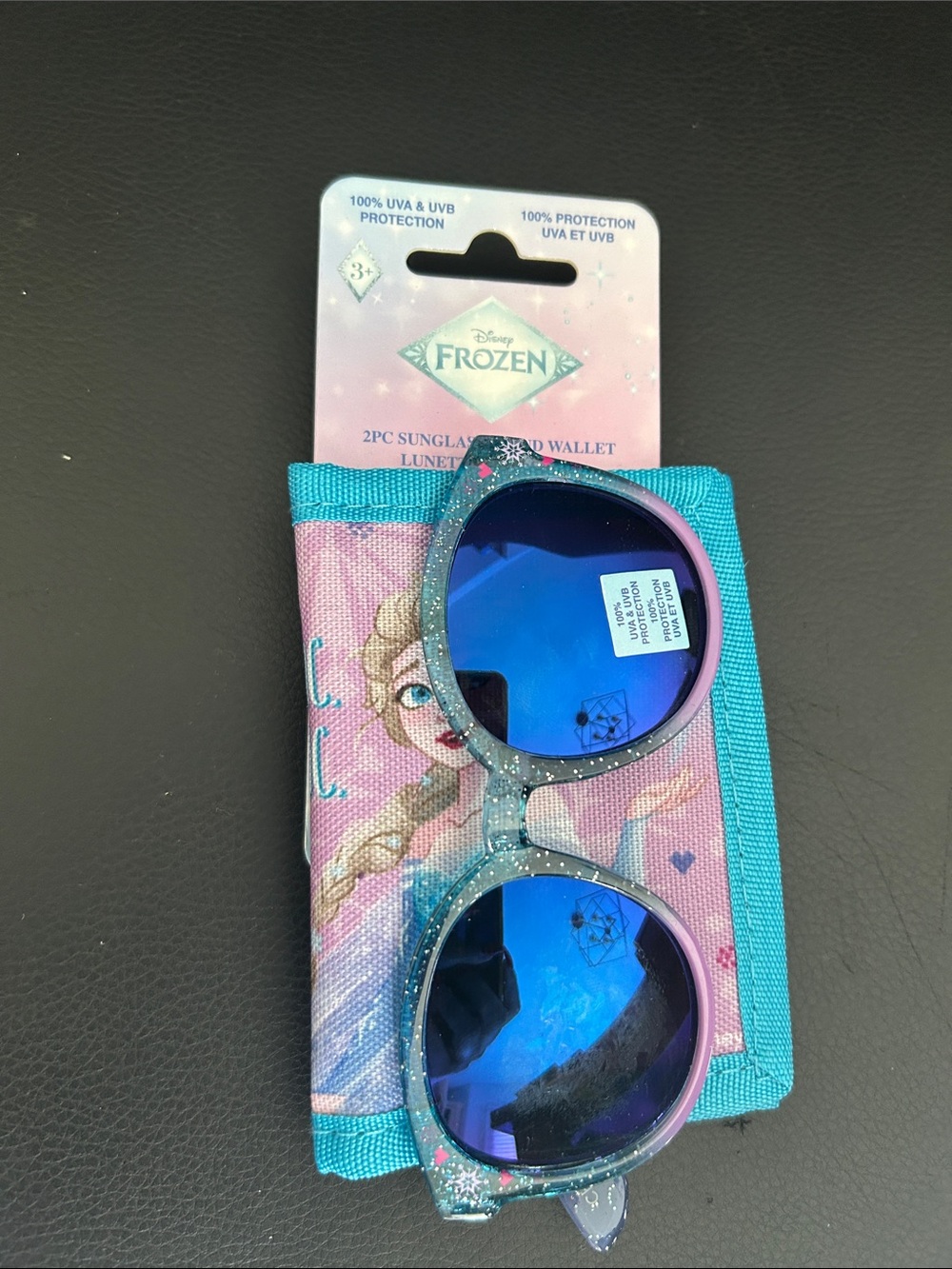 NEW 🆕 Frozen Kids Sparkle Blue Mirror Sunglasses with wallet set 3+